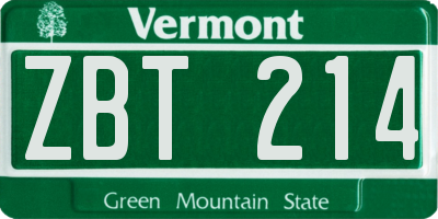 VT license plate ZBT214