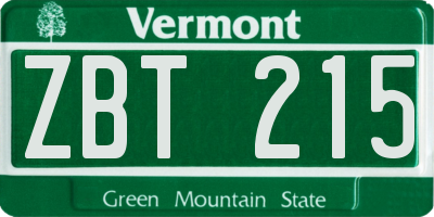 VT license plate ZBT215
