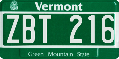 VT license plate ZBT216