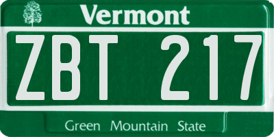 VT license plate ZBT217