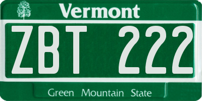 VT license plate ZBT222