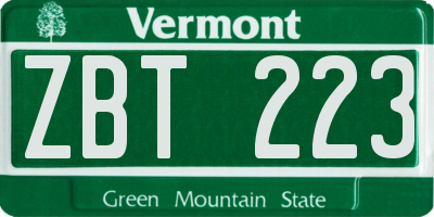 VT license plate ZBT223