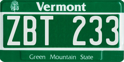 VT license plate ZBT233