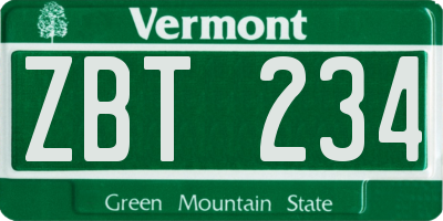 VT license plate ZBT234