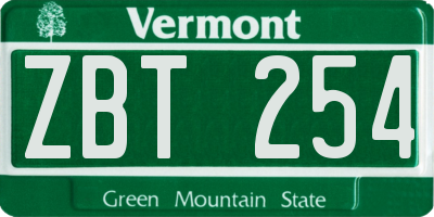 VT license plate ZBT254
