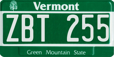 VT license plate ZBT255