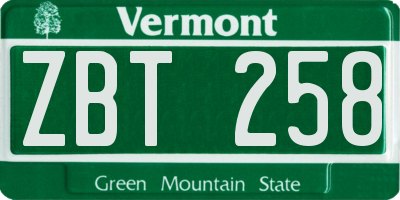 VT license plate ZBT258