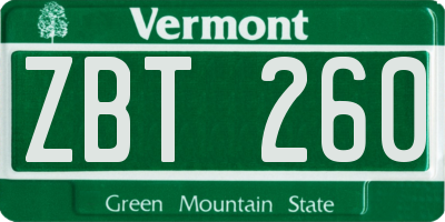 VT license plate ZBT260