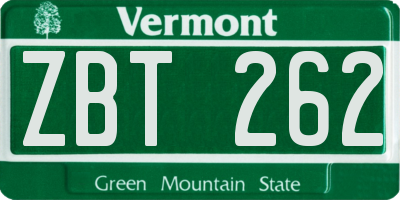 VT license plate ZBT262