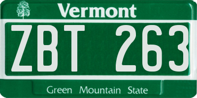 VT license plate ZBT263