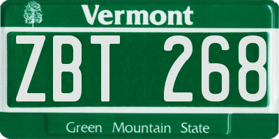 VT license plate ZBT268
