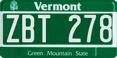 VT license plate ZBT278