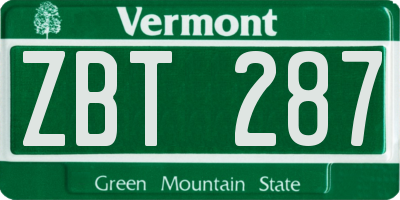 VT license plate ZBT287