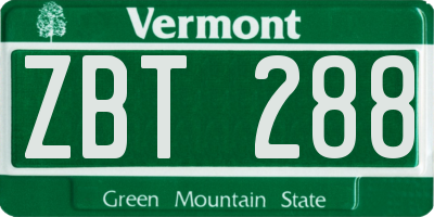 VT license plate ZBT288