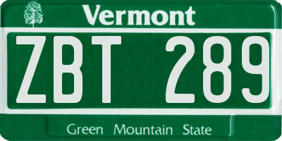 VT license plate ZBT289
