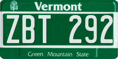 VT license plate ZBT292