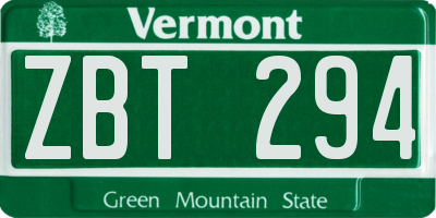 VT license plate ZBT294
