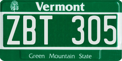 VT license plate ZBT305
