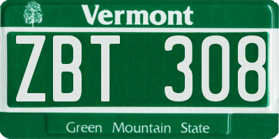 VT license plate ZBT308
