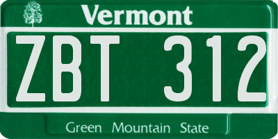 VT license plate ZBT312