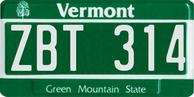 VT license plate ZBT314