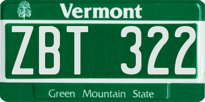 VT license plate ZBT322