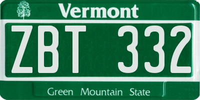 VT license plate ZBT332