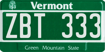VT license plate ZBT333