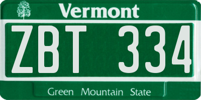 VT license plate ZBT334