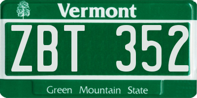 VT license plate ZBT352