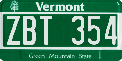 VT license plate ZBT354