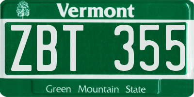 VT license plate ZBT355