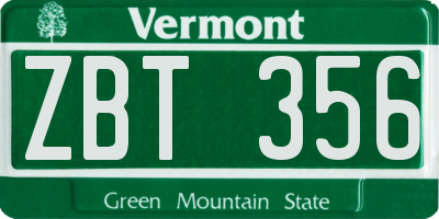 VT license plate ZBT356