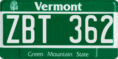 VT license plate ZBT362