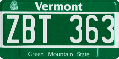 VT license plate ZBT363