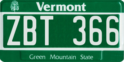 VT license plate ZBT366
