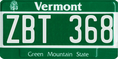 VT license plate ZBT368