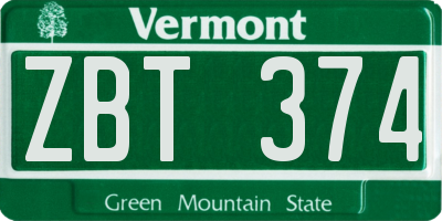 VT license plate ZBT374