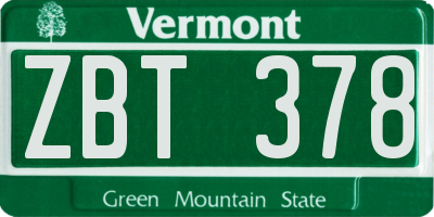VT license plate ZBT378