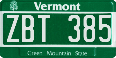 VT license plate ZBT385