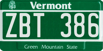 VT license plate ZBT386