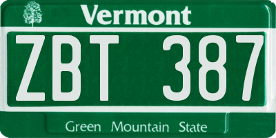 VT license plate ZBT387
