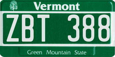 VT license plate ZBT388