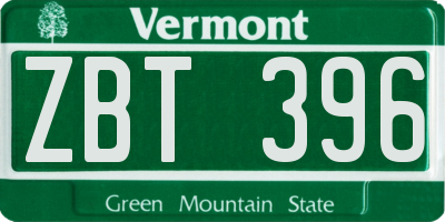 VT license plate ZBT396