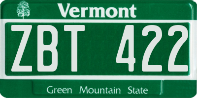 VT license plate ZBT422