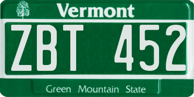 VT license plate ZBT452