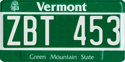 VT license plate ZBT453