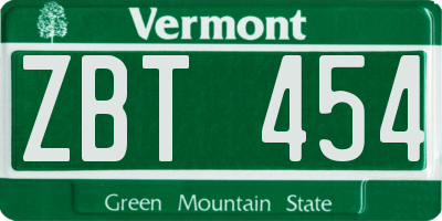 VT license plate ZBT454