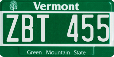 VT license plate ZBT455