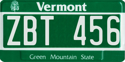 VT license plate ZBT456
